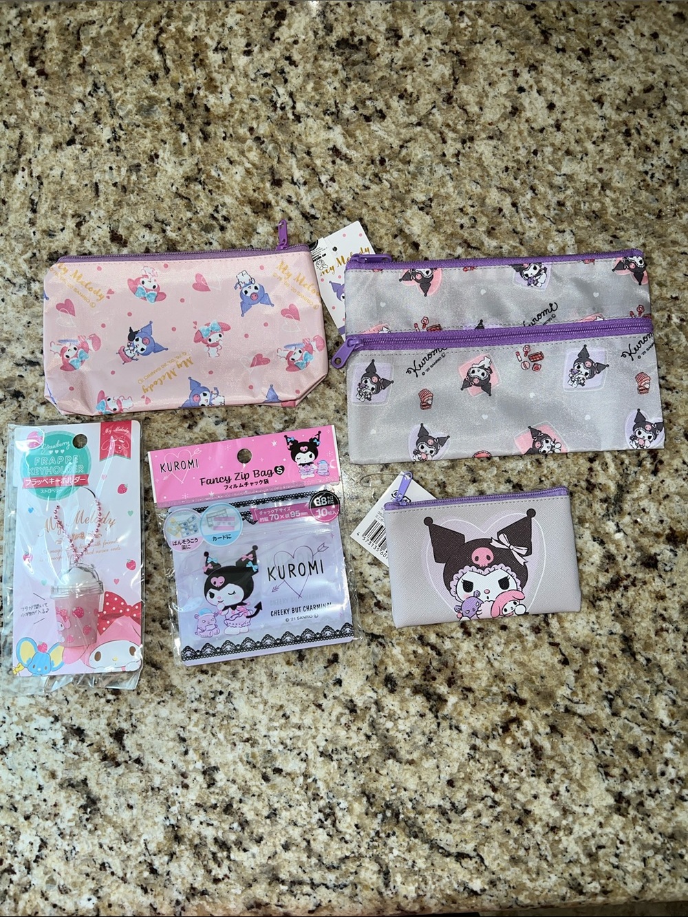 Daiso Sanrio Kuromi Pink and Purple Zip Pouch Set